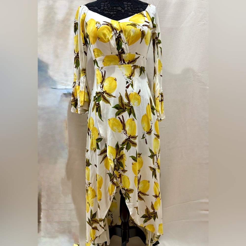 AKIRA Yellow Lemon Print High Low Dress